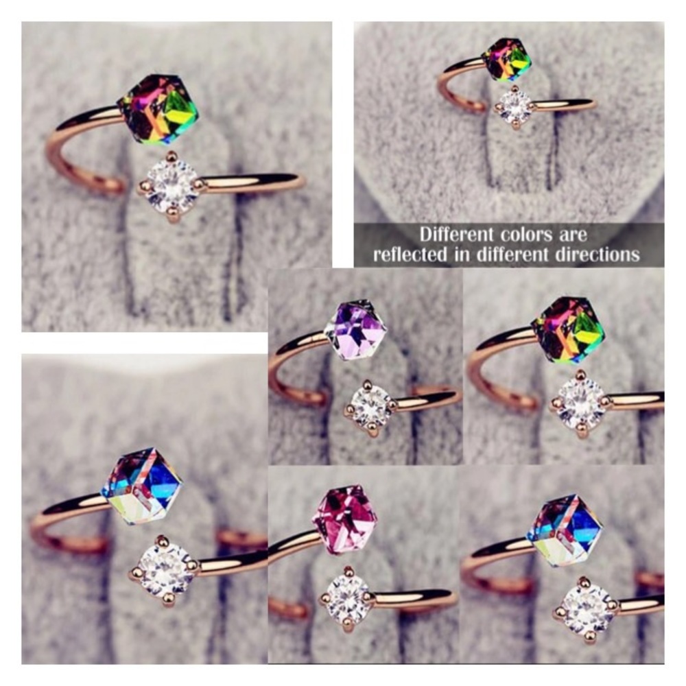 NEW๐๐CLEAR MULTICOLOR CRYSTAL CUBE OPEN RING๐๐ - Picture 1 of 8